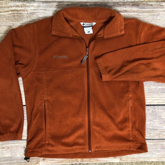 orange columbia fleece jacket